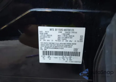 2021 Ford Edge Sel из США, поврежденный, VIN 2FMPK4J95MBA31225